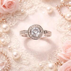 NWT Circle Ring Cubic Zirconia Size 9 Rhodium RSC